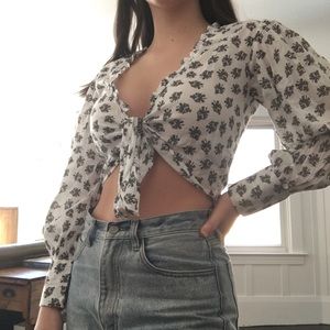 Floral tie front top